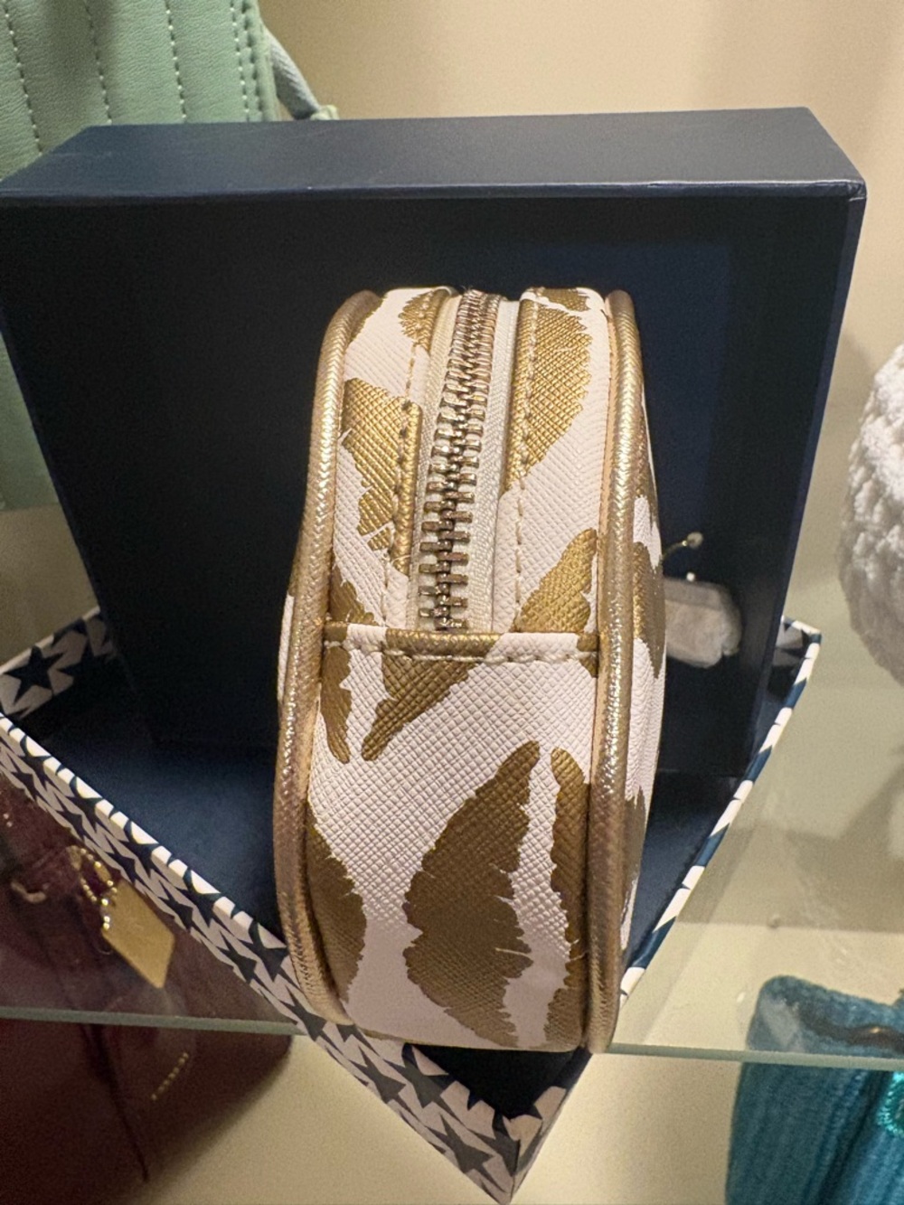 Dabney Lee Metallic Gold Leaf Round Travel Pouch - Picture 3 of 5